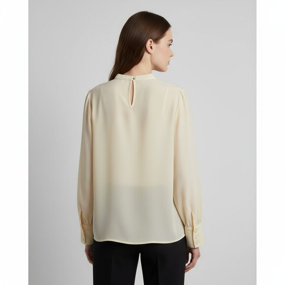 Worthington Womens Long Sleeve Ivory Blouse With Button Closure & Pleated Detail - Picture 2 of 8